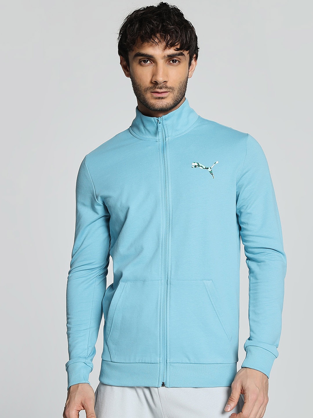 

Puma Men Slim Fit Stylized Cat Graphic Cotton Sporty Jacket, Blue