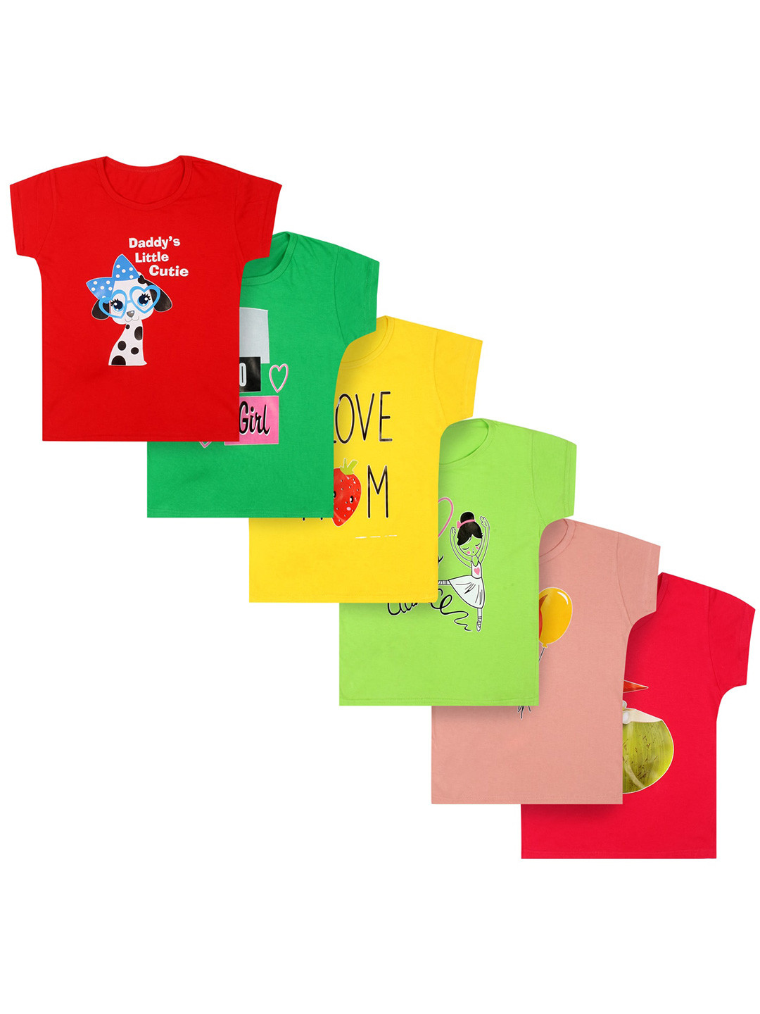 

CAREPLUS Pack Of 6 Graphic Print Round Neck Cotton Top, Lime green