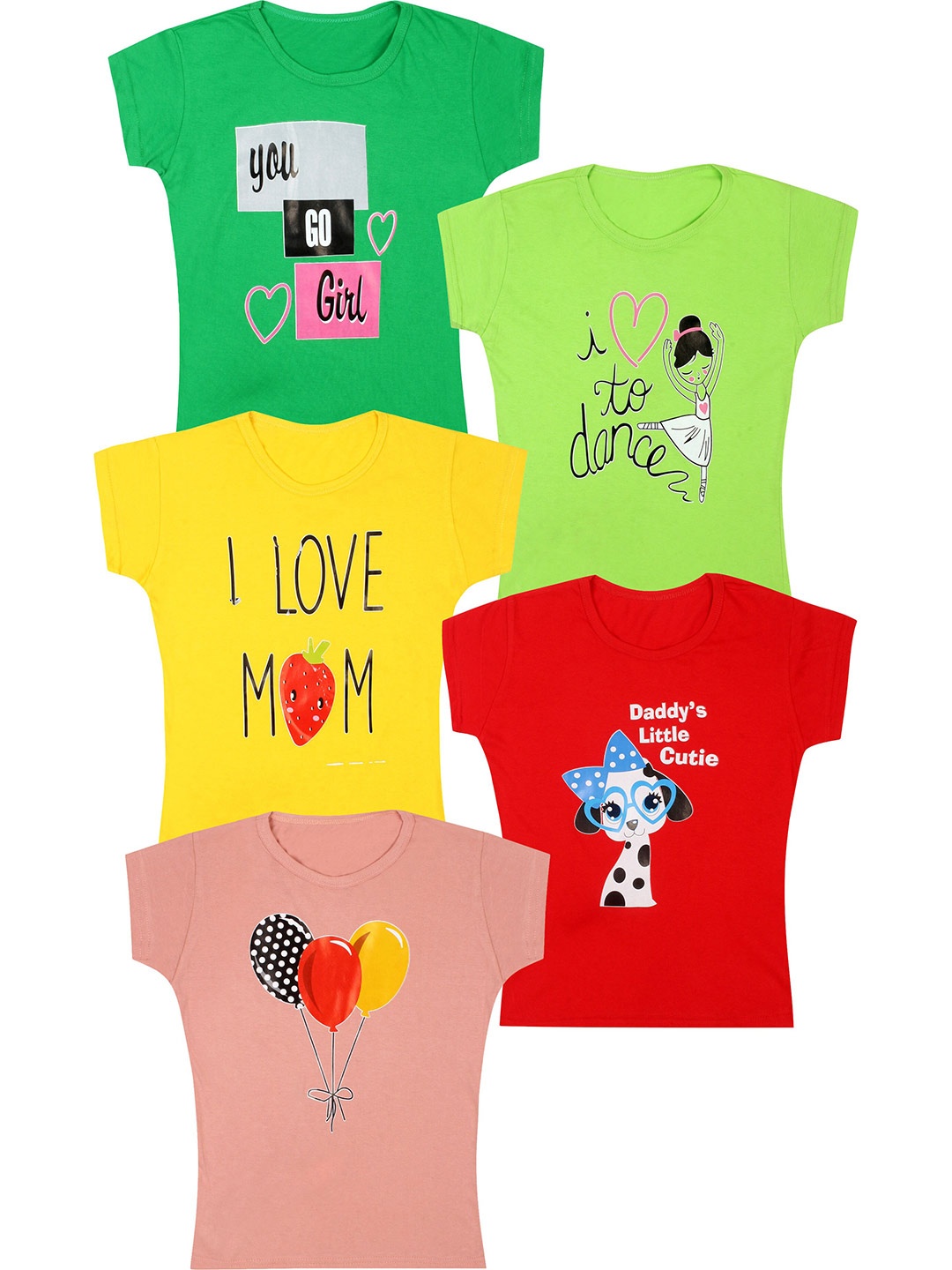 

CAREPLUS Pack Of 5 Graphic Print Round Neck Cotton Top, Lime green