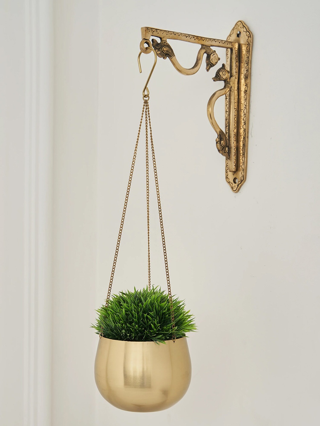 DecorTwist Gold-Toned Metal Hanging Planter