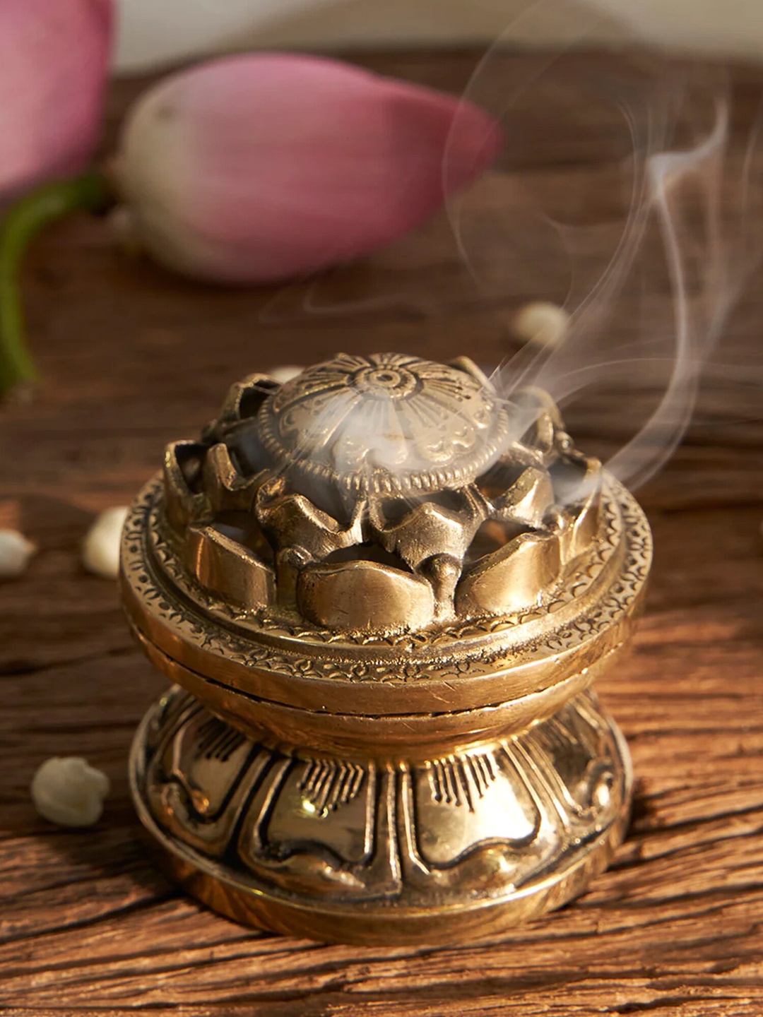 

DecorTwist Gold-Toned Lotus Shaped Brass Dhoop Burner Showpieces