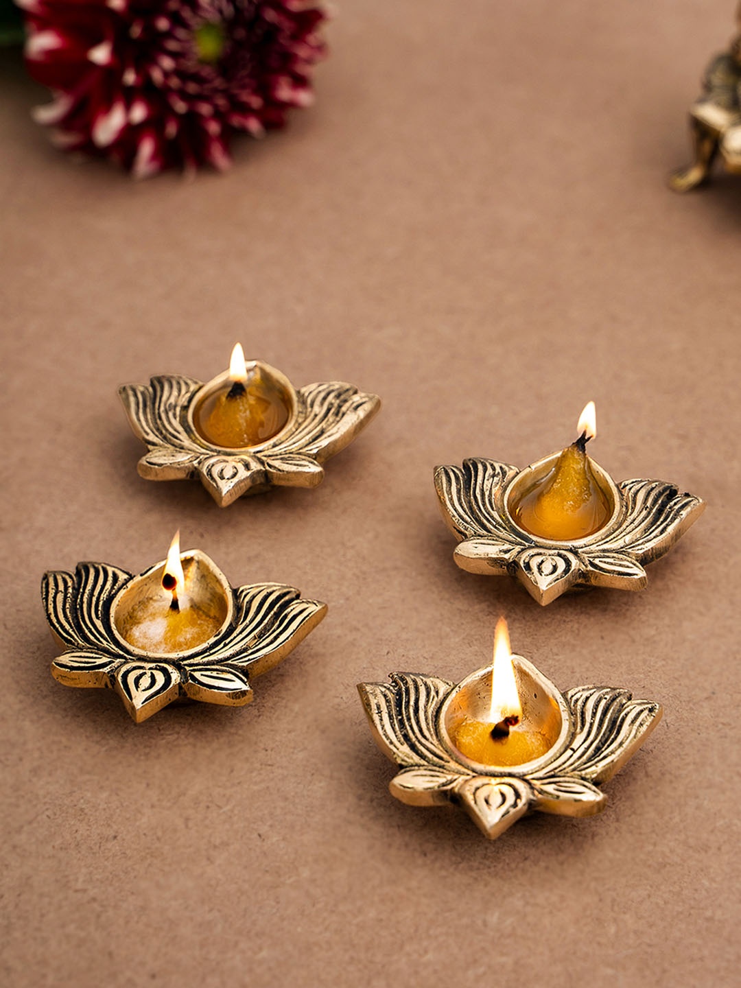 

DecorTwist Gold-Toned 4-Pieces Brass Lotus Diya