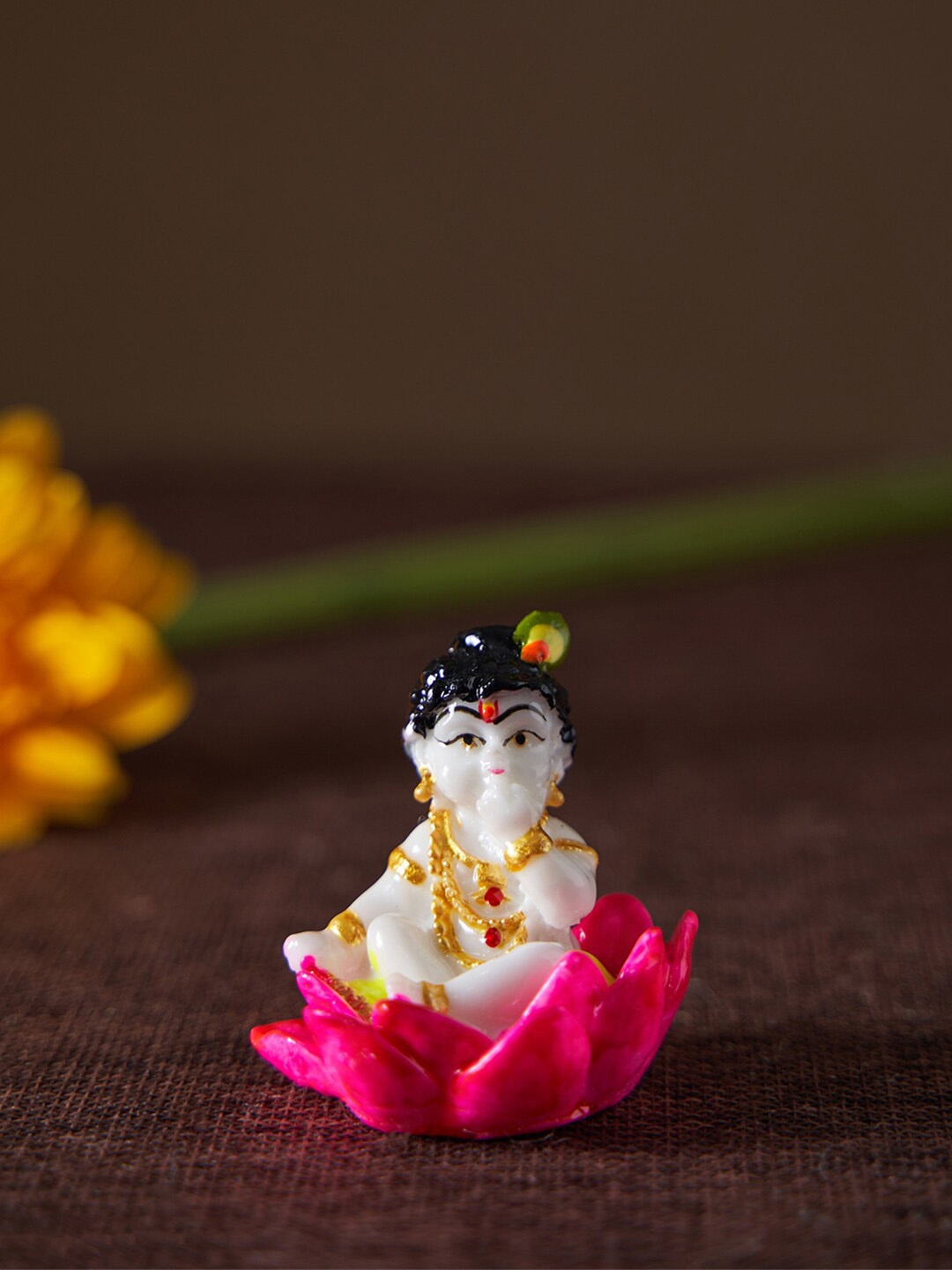 

DecorTwist White & Pink Textured Lord Krishna Showpiece