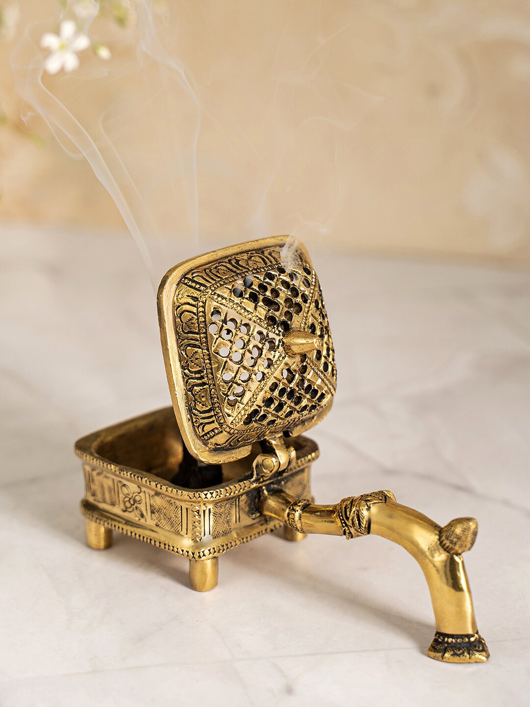

DecorTwist Gold Toned Leela Brass Dhoop Dani Incense Burner