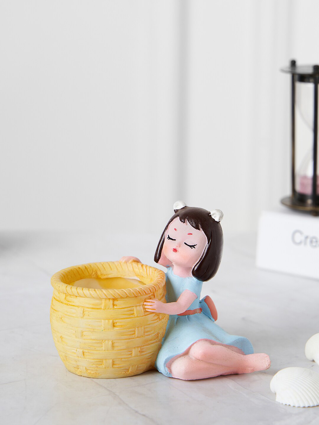 

DecorTwist Yellow & Blue Textured Girl Basket Succulent Planter