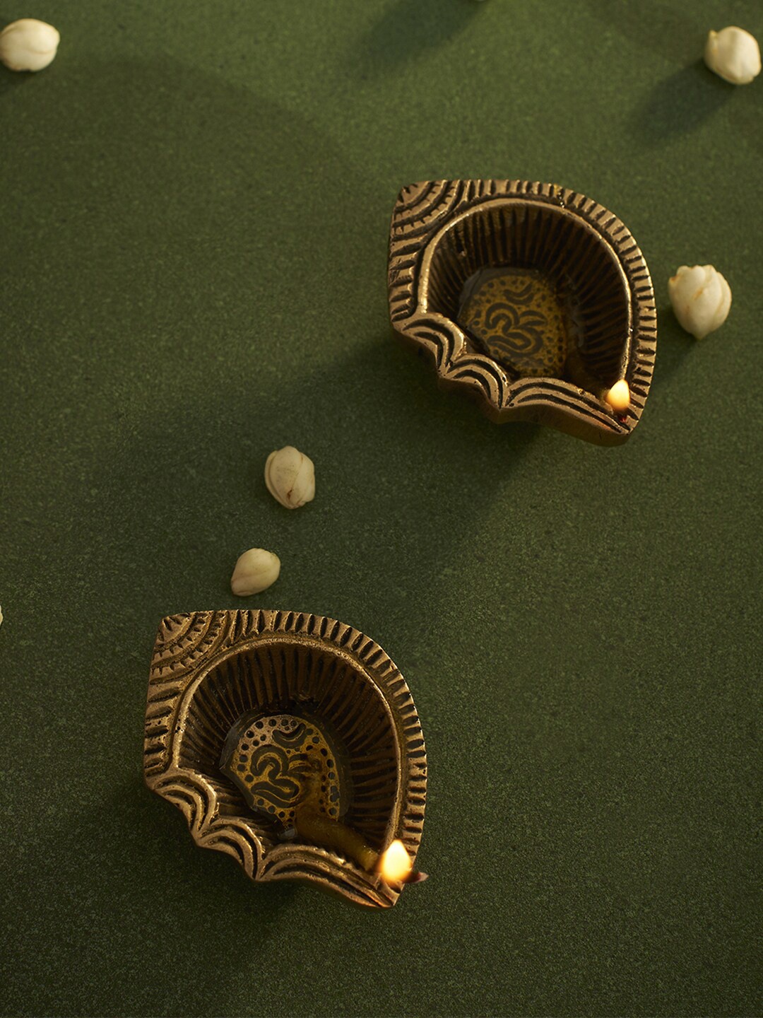 

DecorTwist 2 Pieces Auspicious Brass Swastik Diya Set, Gold