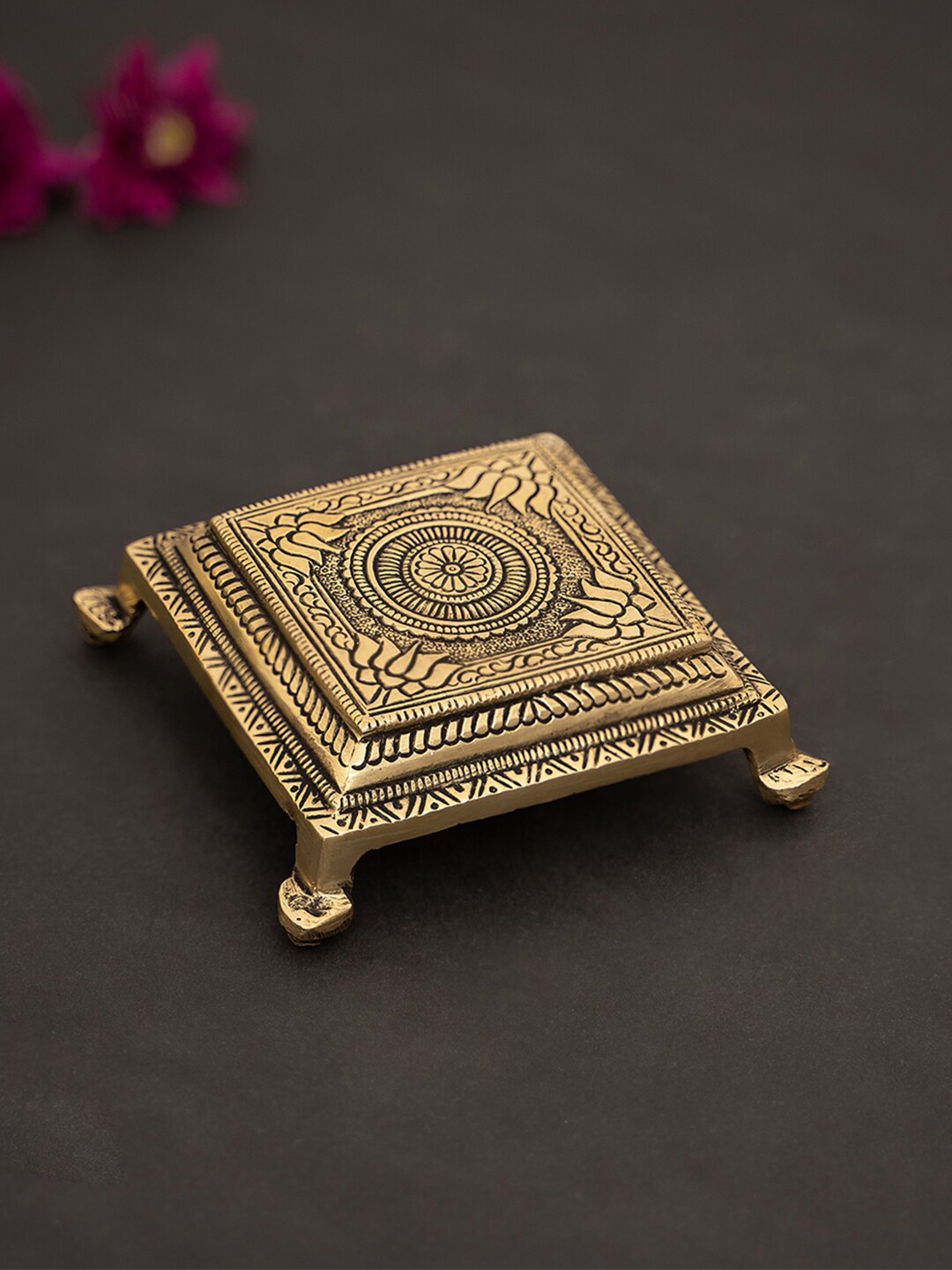 

DecorTwist Gold-Toned Brass Superfine Square Traditional Pooja Chowki