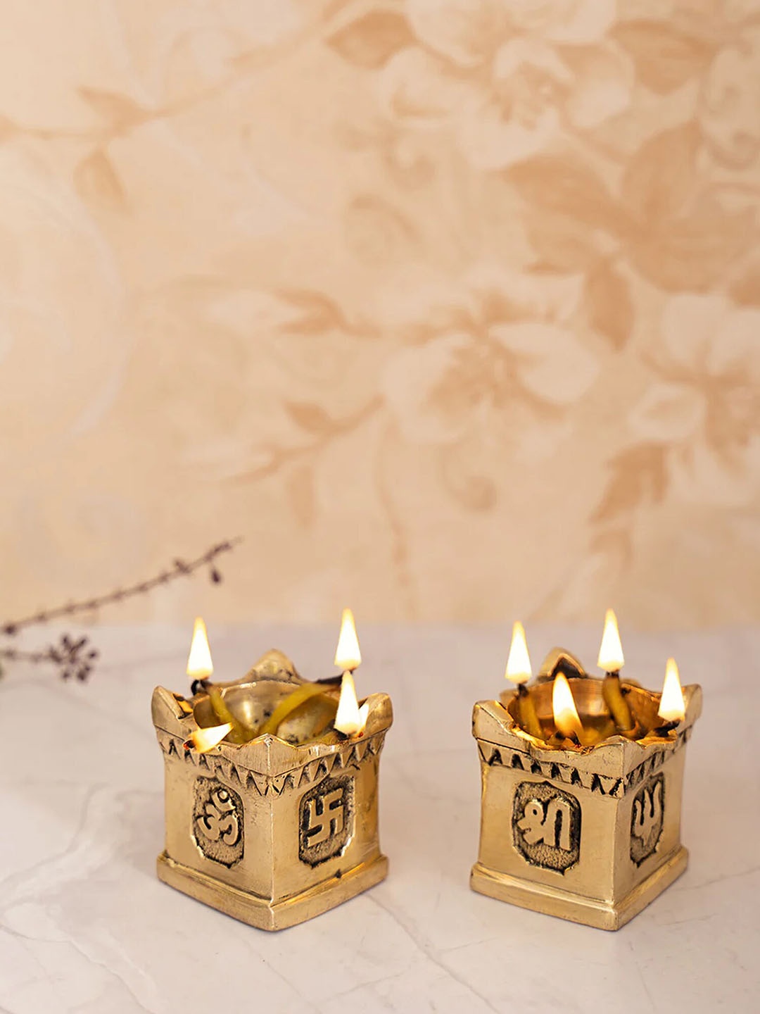 

DecorTwist Gold-Toned Set of 2 Tulsi Brass Diya