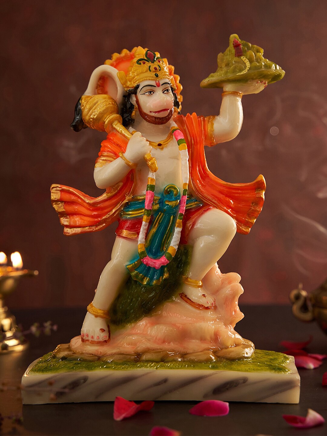 

DecorTwist White & Orange Textured Hanuman Idol Showpiece