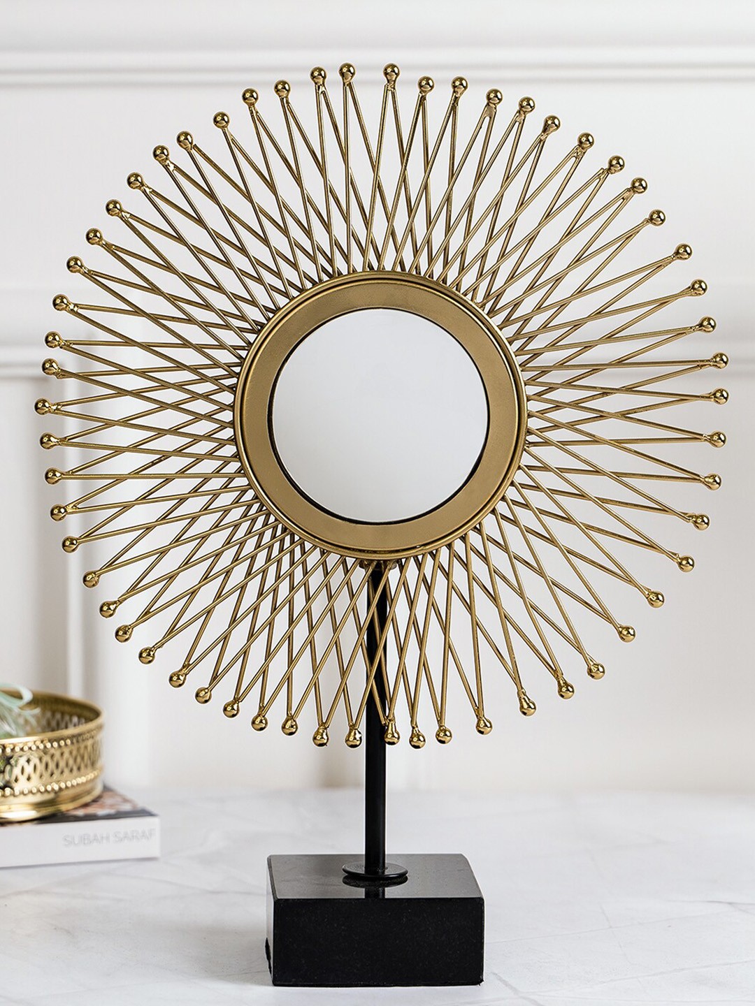 

DecorTwist Gold-Toned Round-Shaped Spiked Sculpture Metal Showpiece