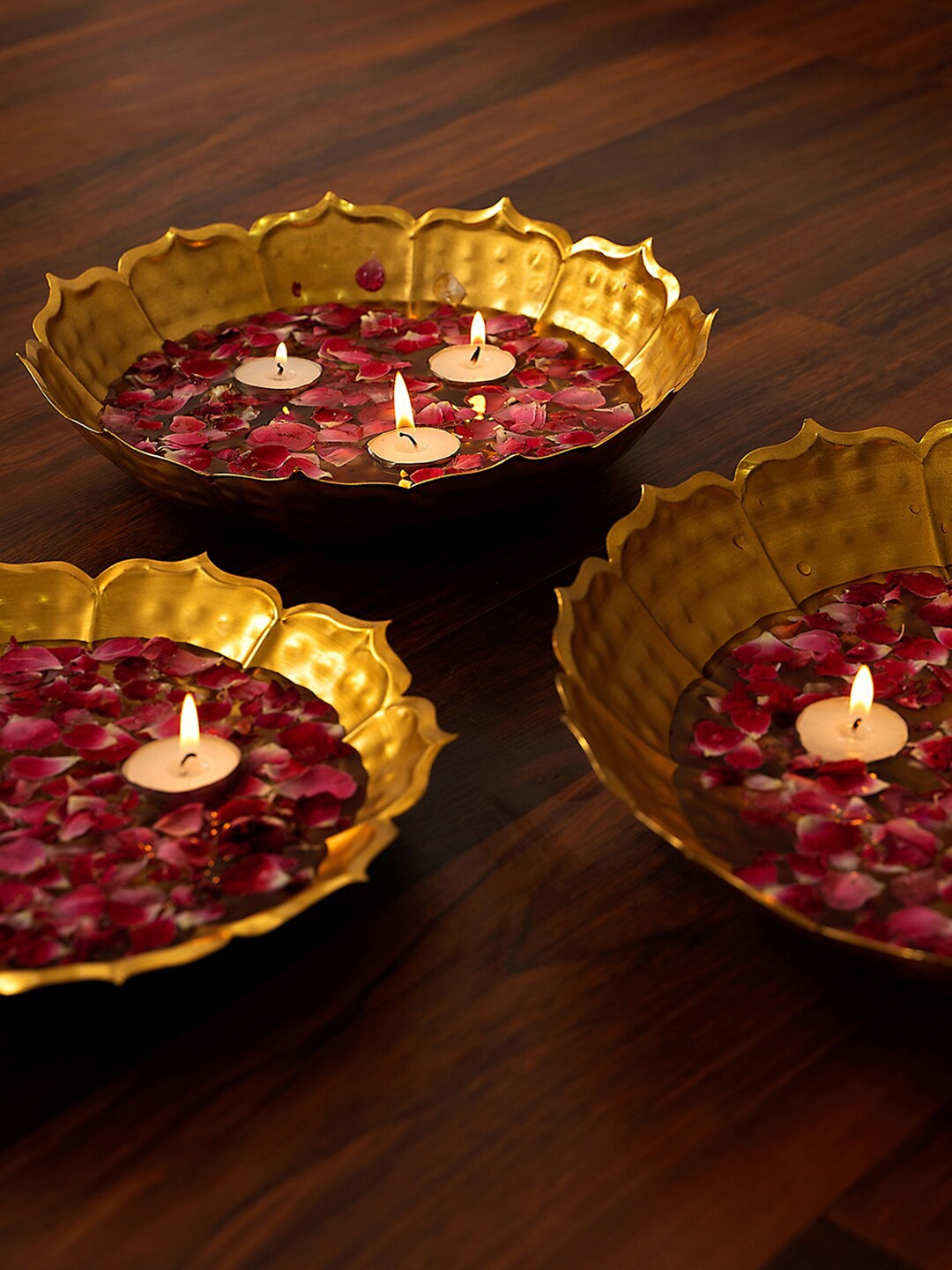 

DecorTwist Gold-Toned 3 Pcs Brass Urli Bowl