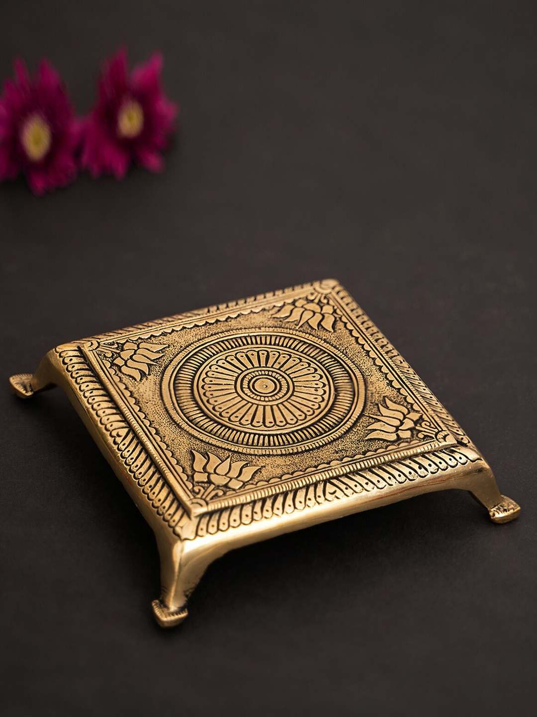 

DecorTwist Gold-Toned Brass Square Traditional Pooja Chowki
