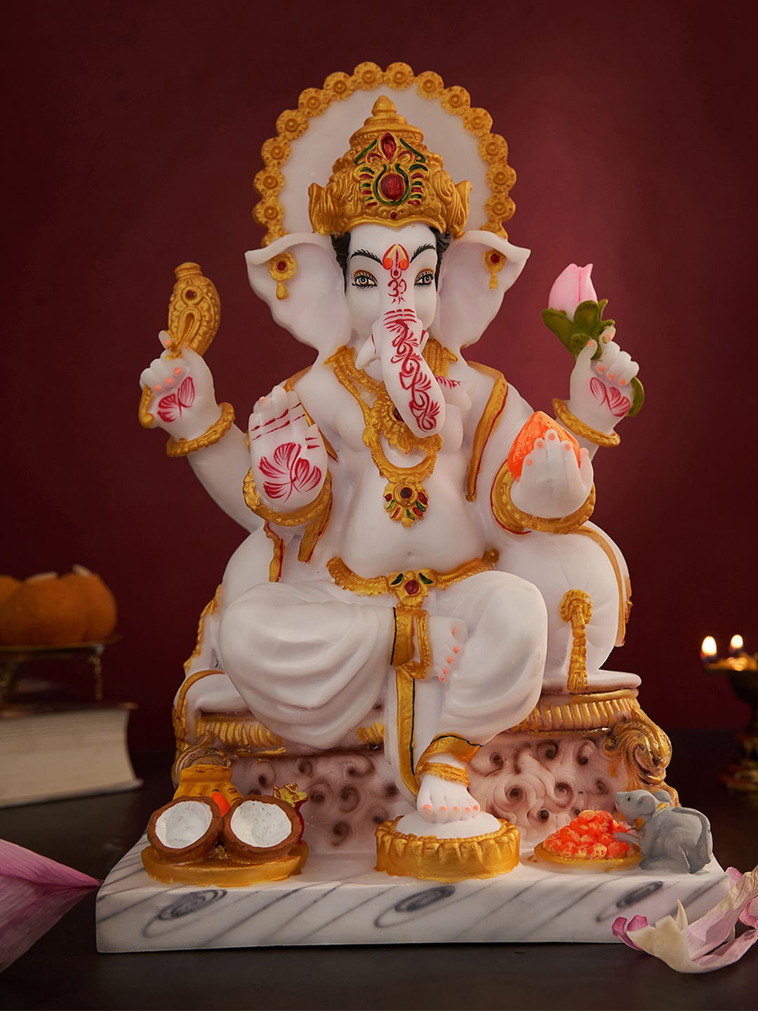 

DecorTwist White & Pink Textured Ganesha Idol Showpiece