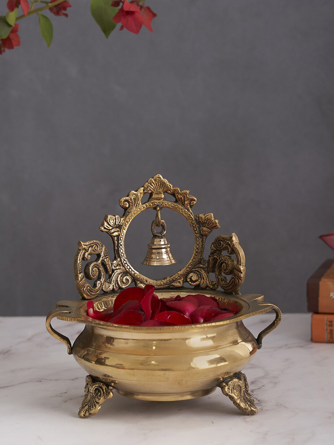 

DecorTwist Gold-Toned Premium Decorative Brass Urli Bowl with Bell