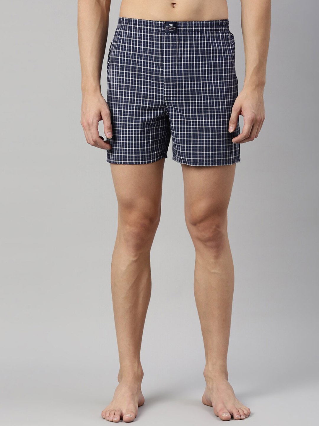 

Metronaut Men Checked Pure Cotton Boxers, Navy blue