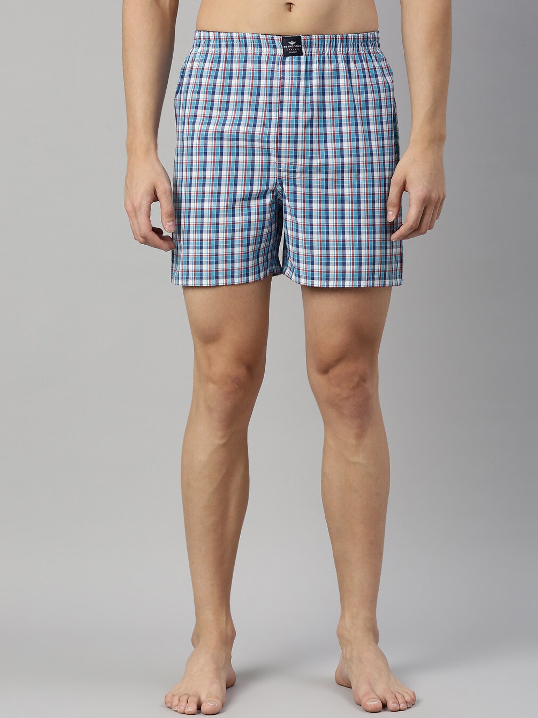 

Metronaut Men Mid-Rise Checked Pure Cotton Boxers, Blue