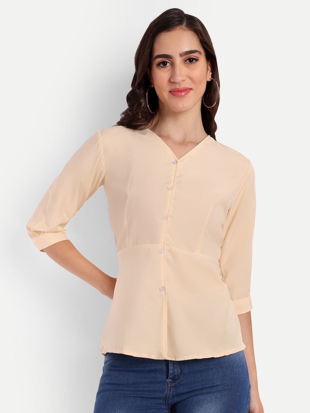 

Rudraaksha Creations V-Neck Peplum Top, Beige