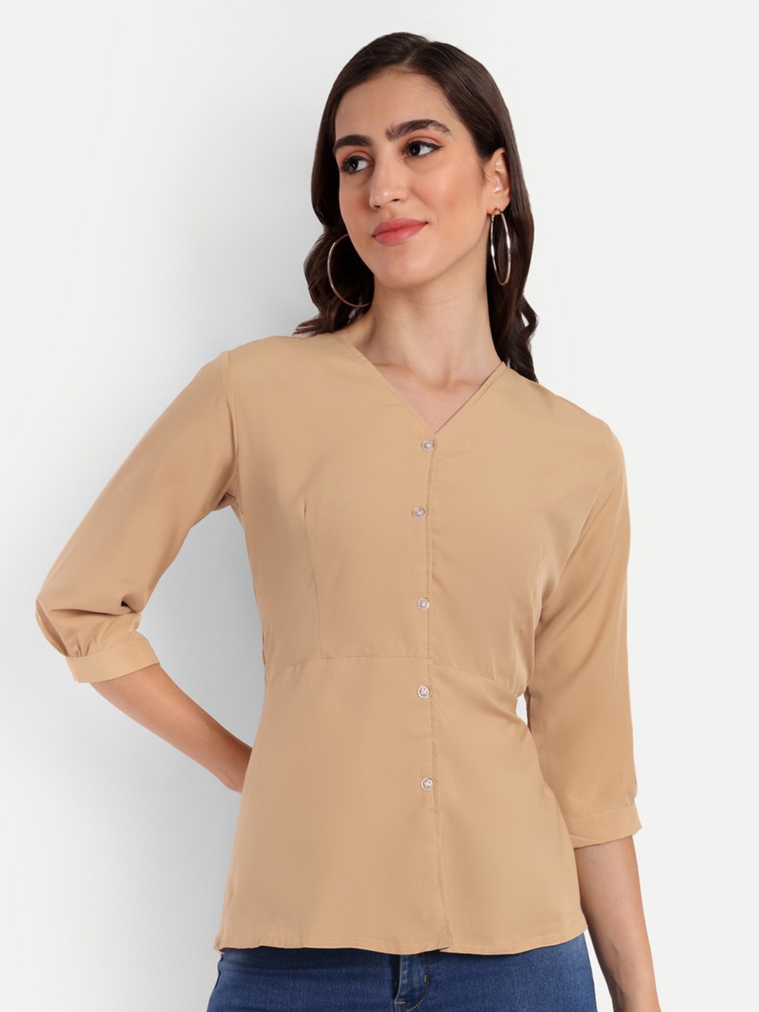 

Rudraaksha Creations V-Neck Peplum Top, Beige