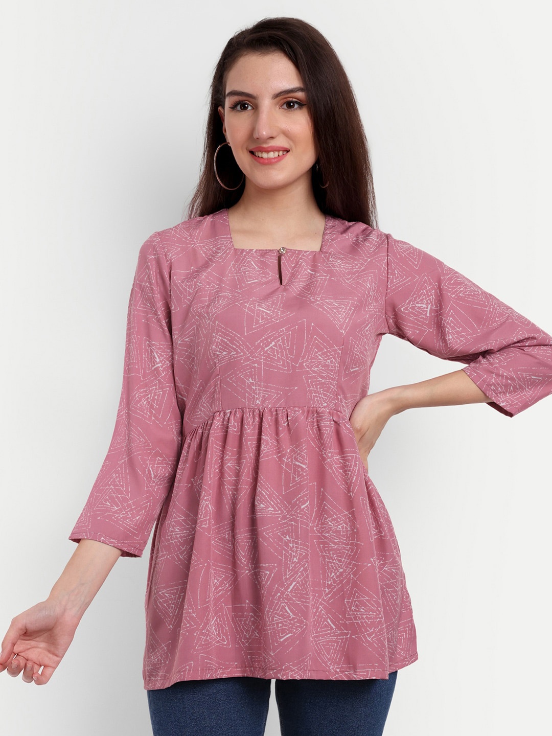 

Rudraaksha Creations Floral Print Crepe Empire Longline Top, Pink