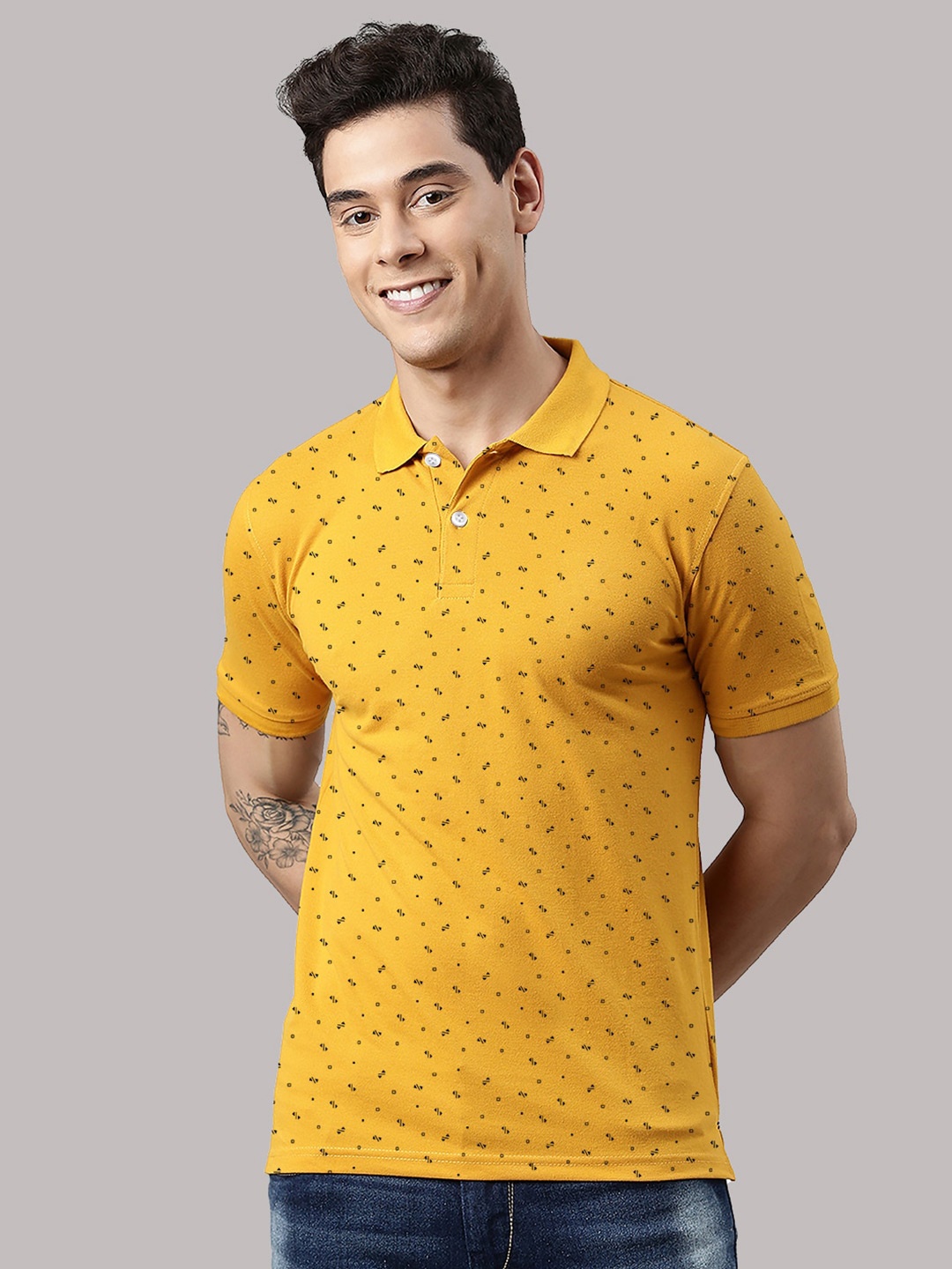 

Metronaut Conversational Printed Polo Collar Cotton T-Shirt, Yellow