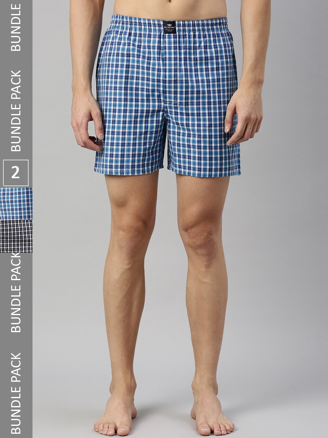 

Metronaut Men Pack Of 2 Checked Pure Cotton Boxers, Blue