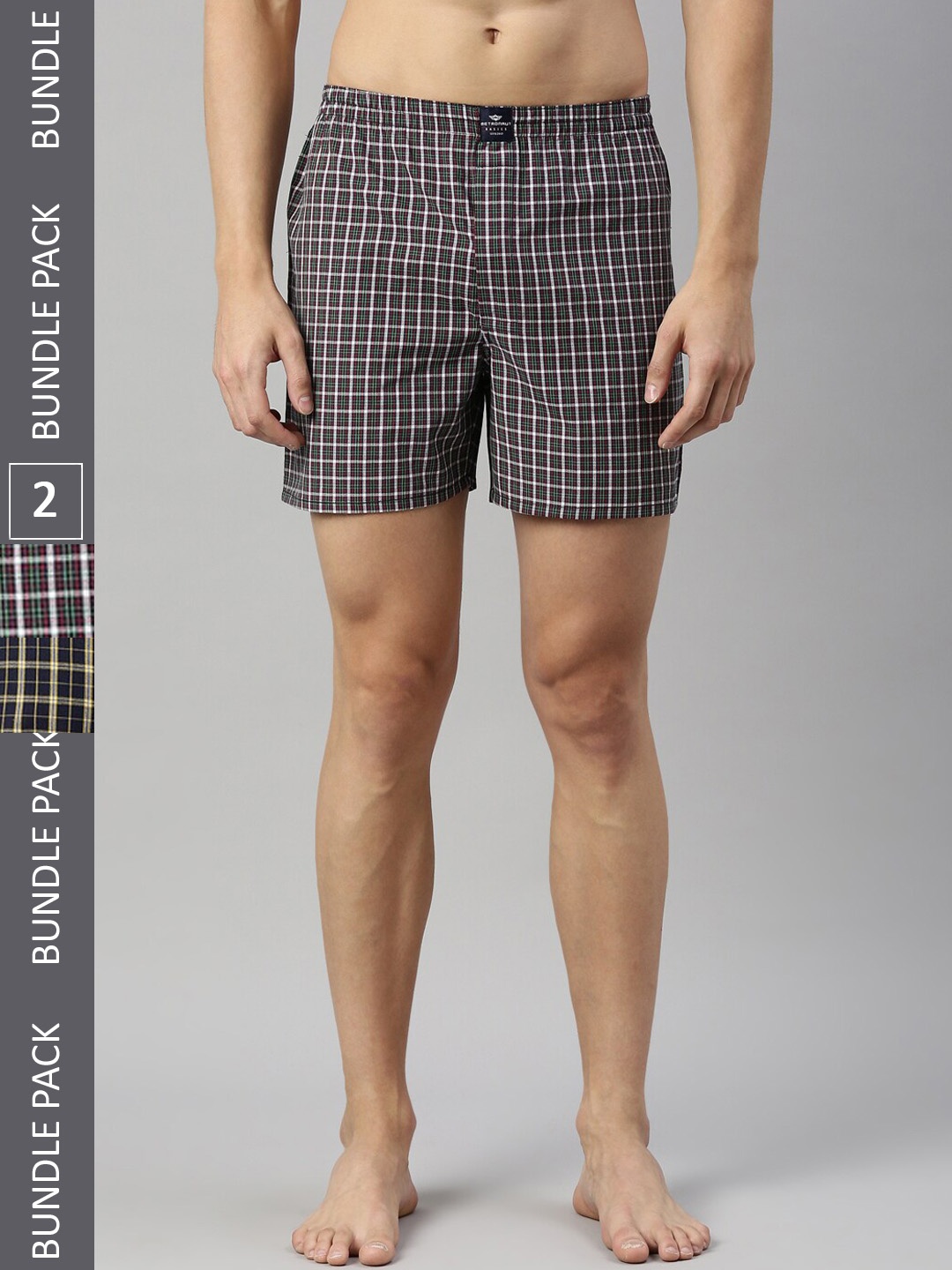 

Metronaut Men Pack Of 2 Mid-Rise Checked Pure Cotton Boxers, Black