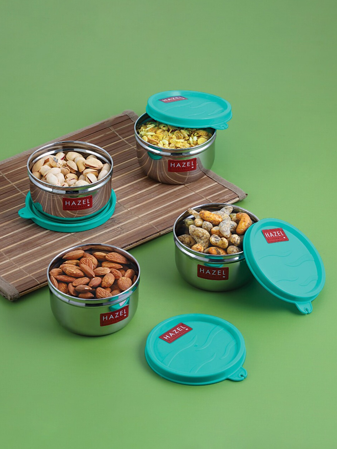 

HAZEL Set of 4 Air Tight Stainless Steel Containers with Leak Proof Lid