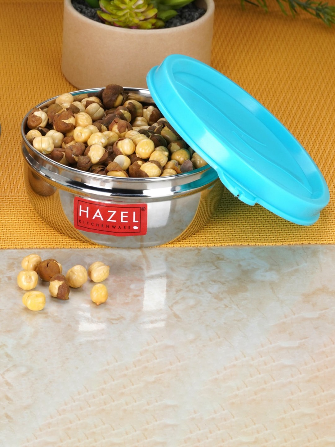 

HAZEL Silver-Toned & Blue Stainless Steel Airtight Tiffin Box-90ml