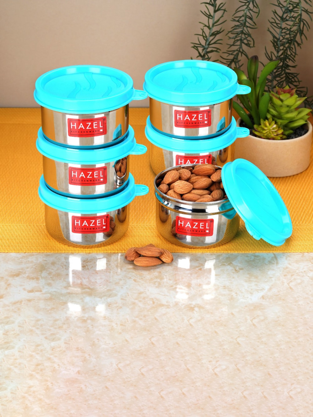 

HAZEL Set of 6 Air Tight Stainless Steel Kitchen Storage Containers - 150 ML Each