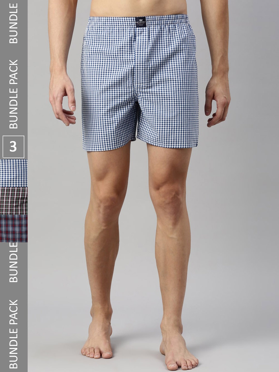 

Metronaut Men Pack Of 3 Checked Pure Cotton Boxers, White