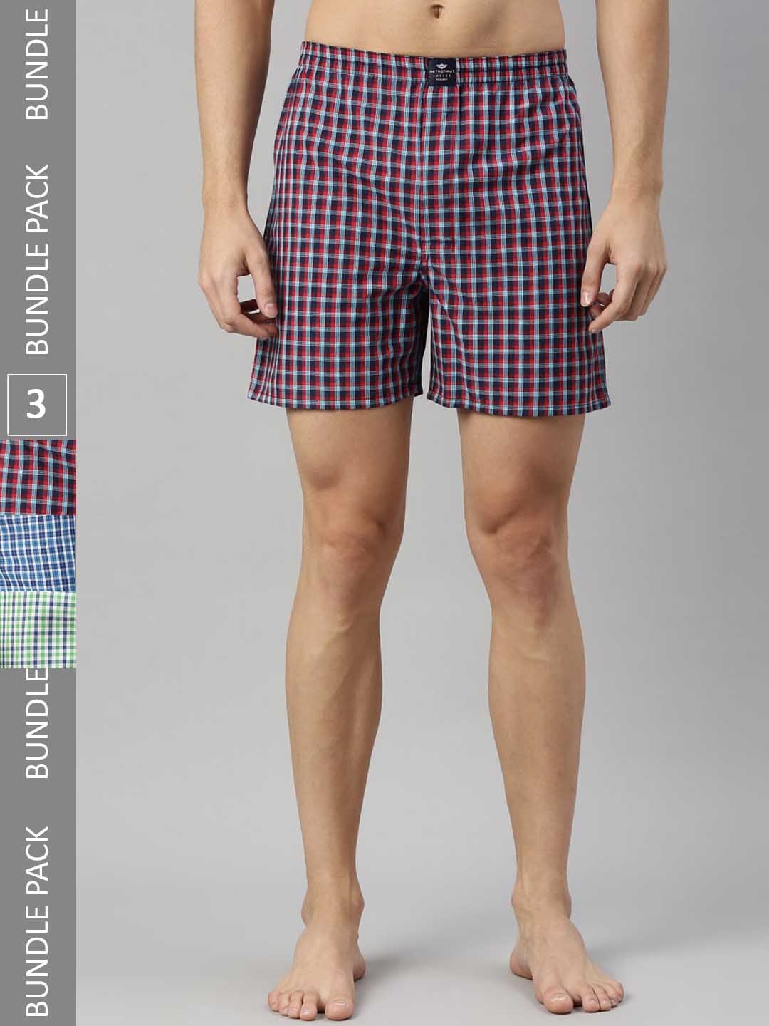 

Metronaut Men Pack Of 3 Checked Pure Cotton Boxers, Maroon