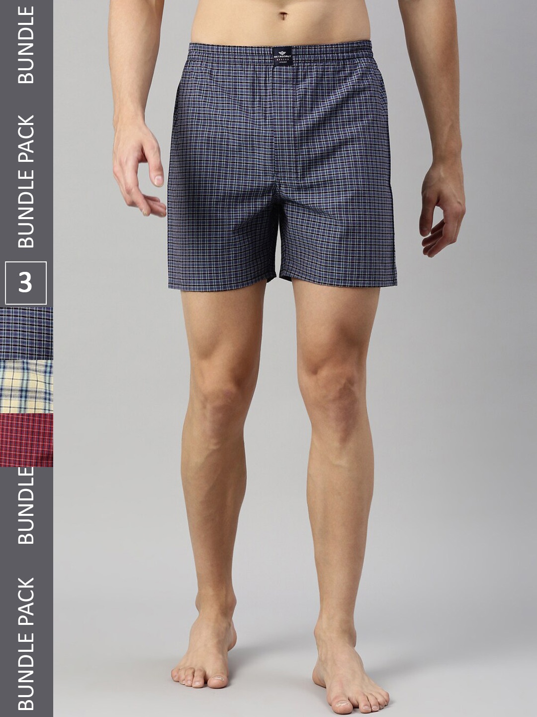 

Metronaut Men Pack Of 3 Mid-Rise Checked Pure Cotton Boxers, Maroon
