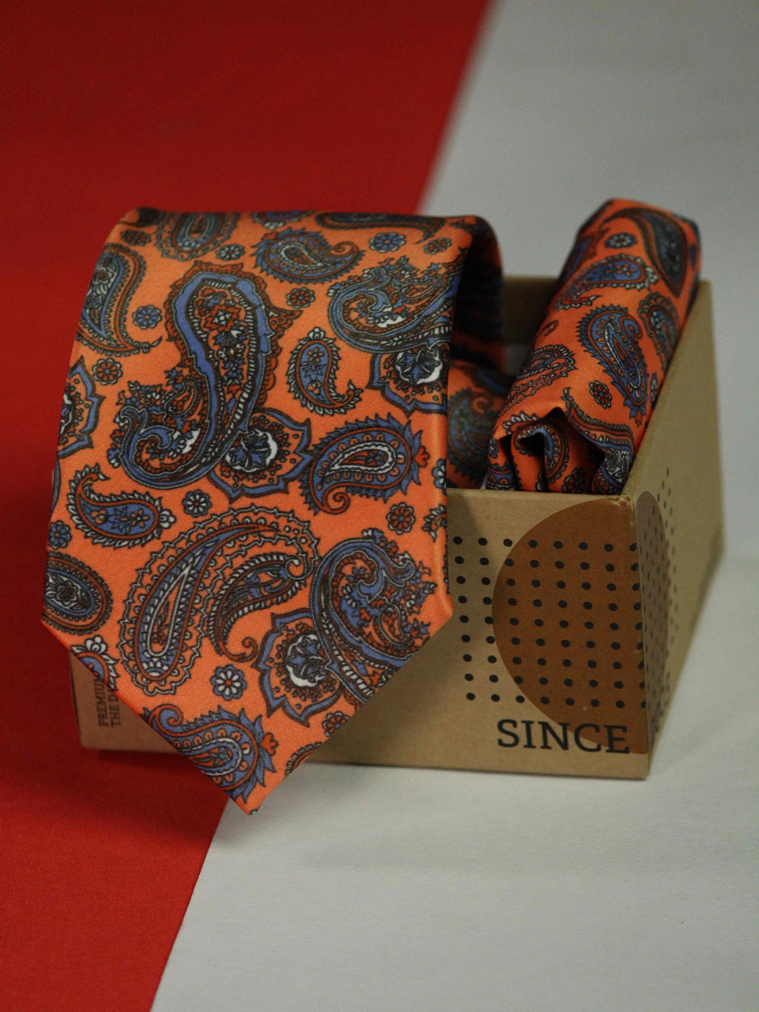 

Tossido Men Set Of 2 Paisley Printed Accessory Gift Set, Orange