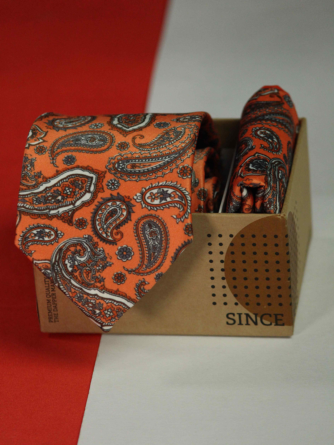 

Tossido Men Set Of 2 Paisley Printed Accessory Gift Set, Orange
