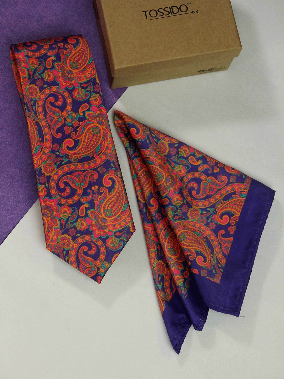 

Tossido Men Set Of 2 Paisley Printed Accessory Gift Set, Purple