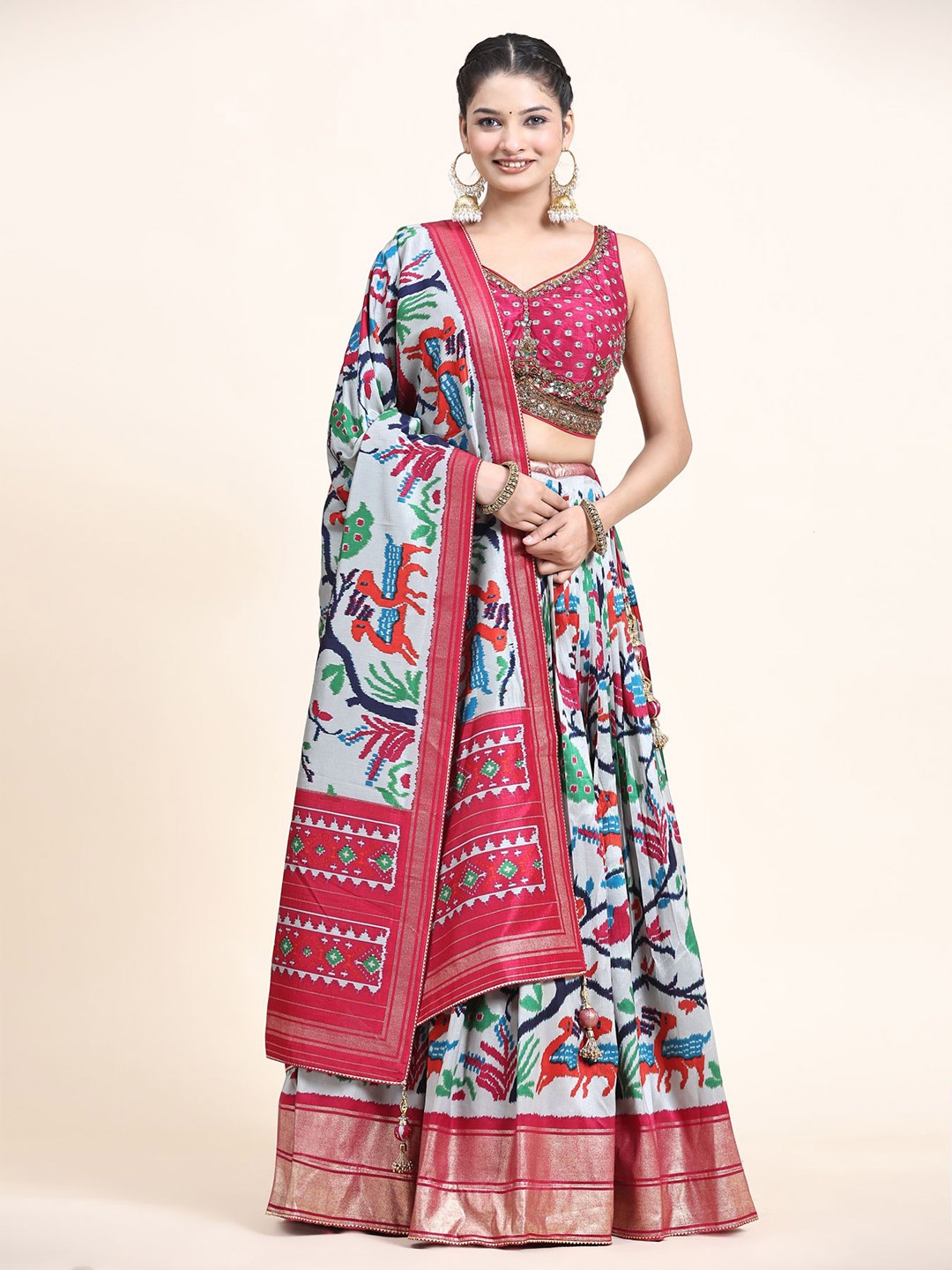 

Phenav Embroidered Mirror Work Ready to Wear Lehenga & Blouse With Dupatta, Blue