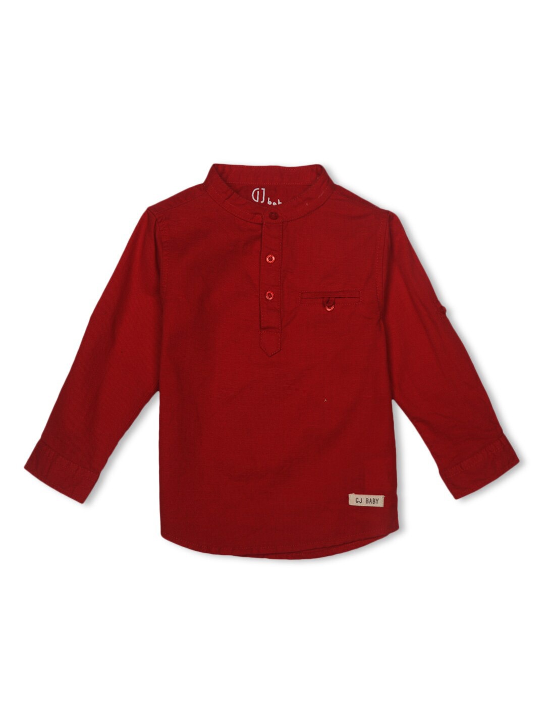 

GJ baby Infant Boys Mandarin Collar Cotton Casual Shirt, Red