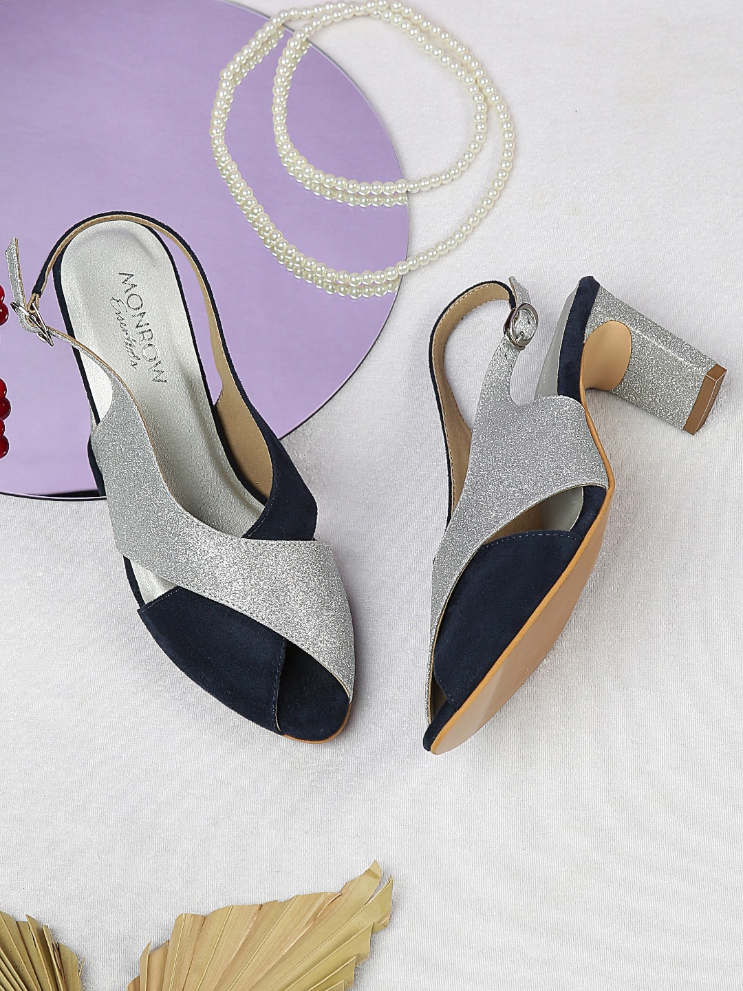 

Monrow Addison Suede Slim Peep Toes With Backstrap, Navy blue