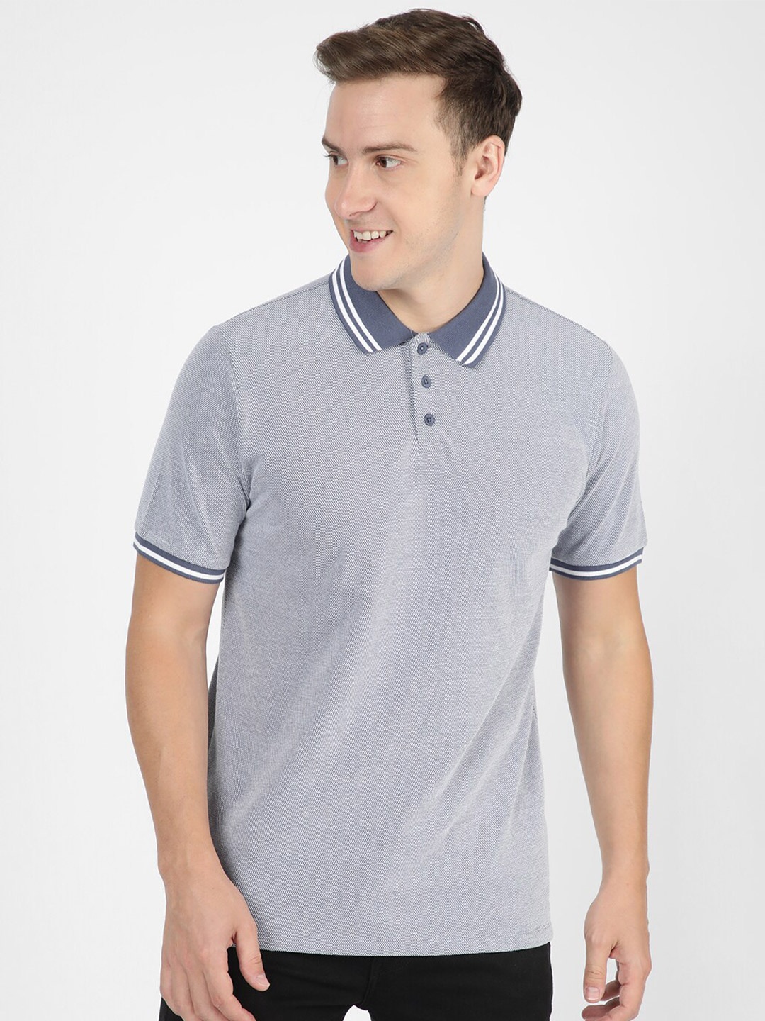

R&B Polo Collar Cotton T-shirt, Blue