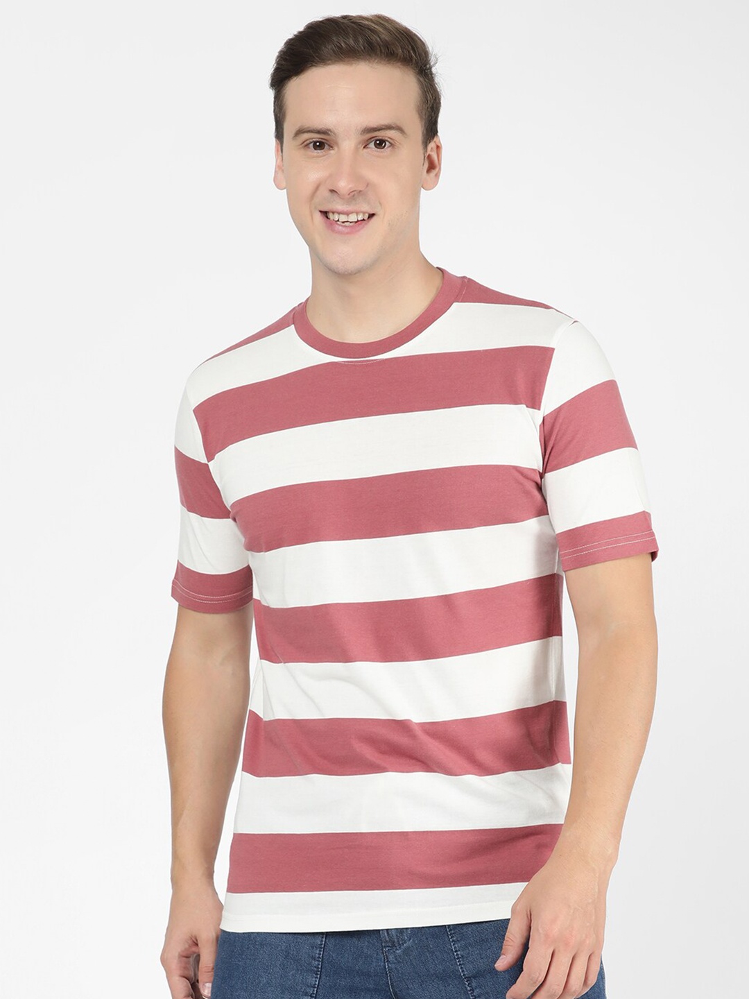 

R&B Striped Cotton T-shirt, Pink