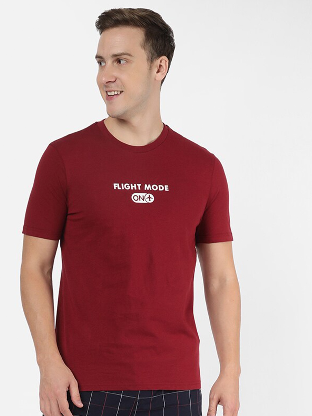 

R&B Typography Printed Cotton T-shirt, Maroon