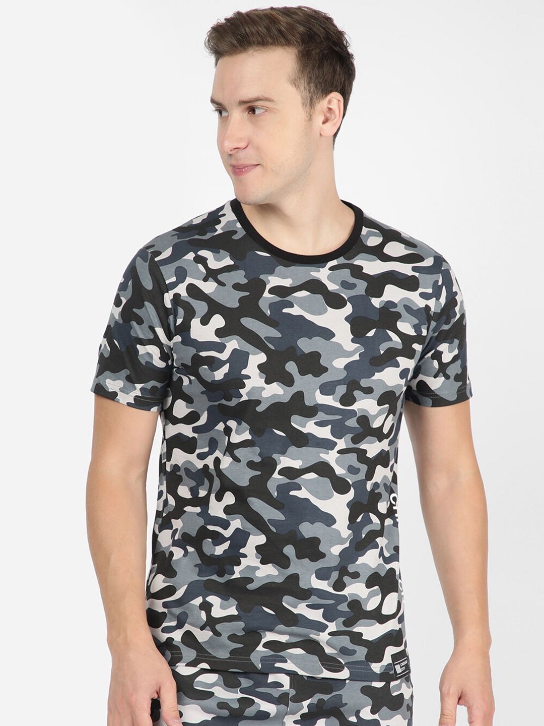 

R&B Camouflage Printed Cotton T-shirt, Blue