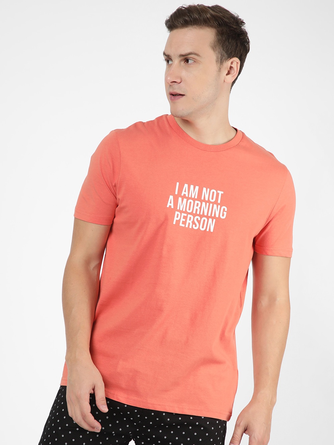 

R&B Typography Printed Cotton T-shirt, Peach