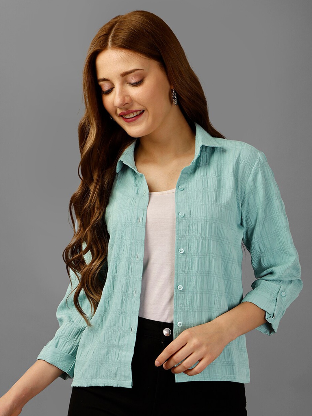 

Fbella Striped Straight-Fit Slim-Fit Casual Shirt, Turquoise blue