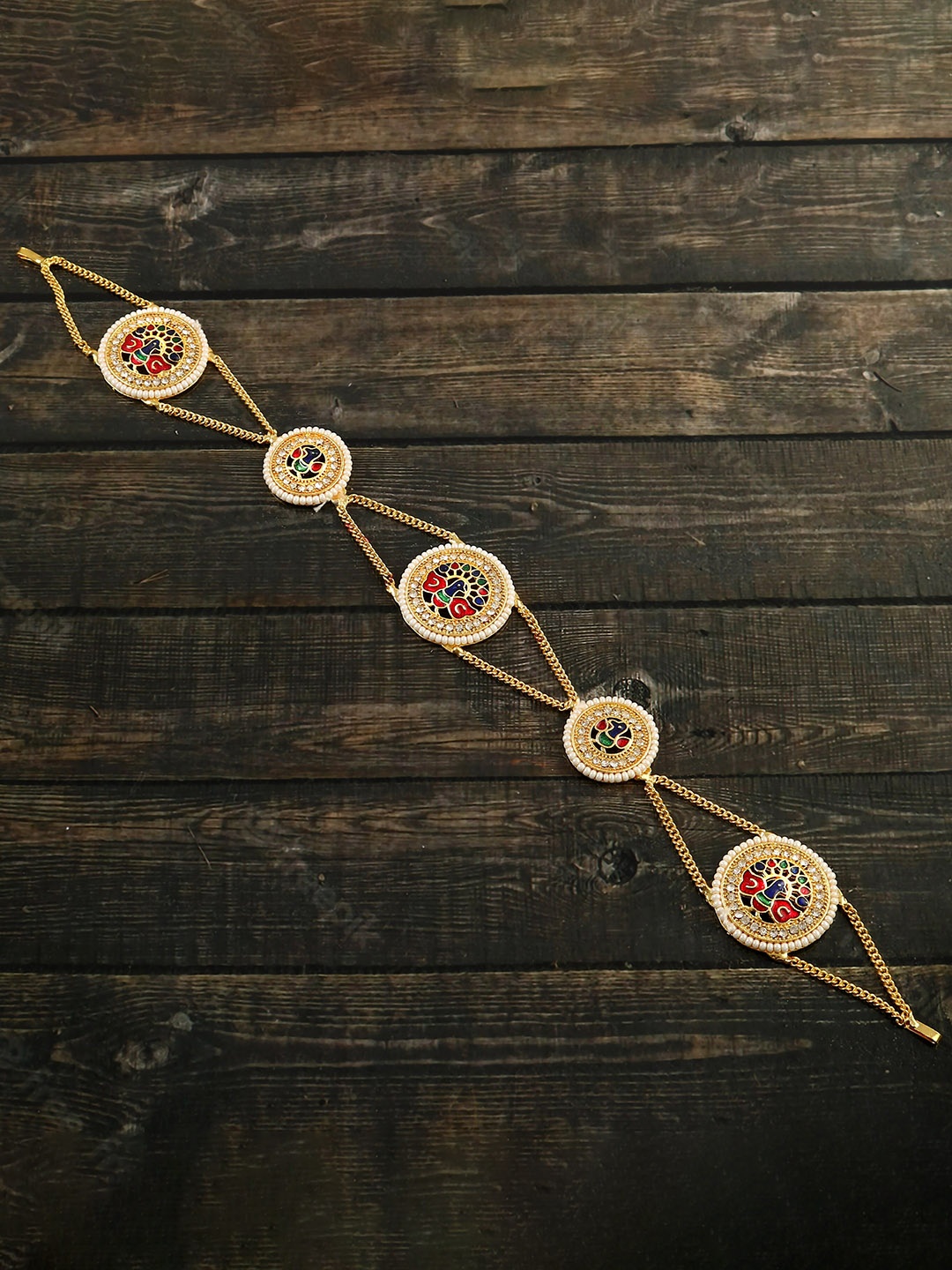 

Jewar Mandi Gold-Plated CZ-Studded And Beaded Matha Patti