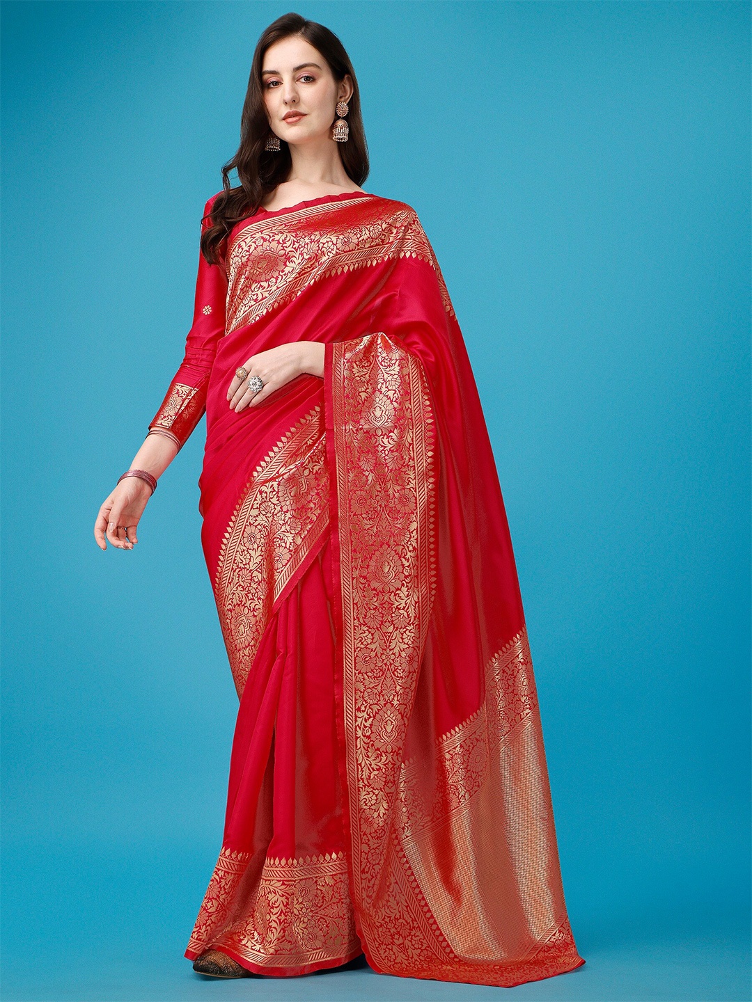 

Fashion Booms Zari Pure Silk Banarasi Saree, Pink