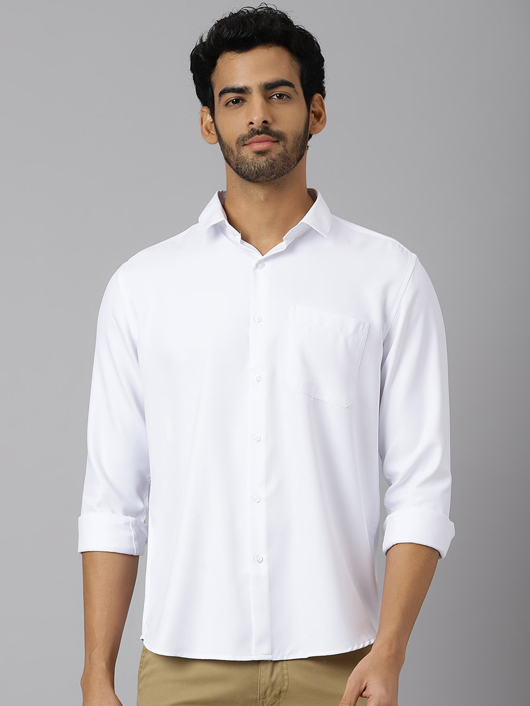 

KINGDOM OF WHITE Button Cuff Spread Collar Casual Shirt