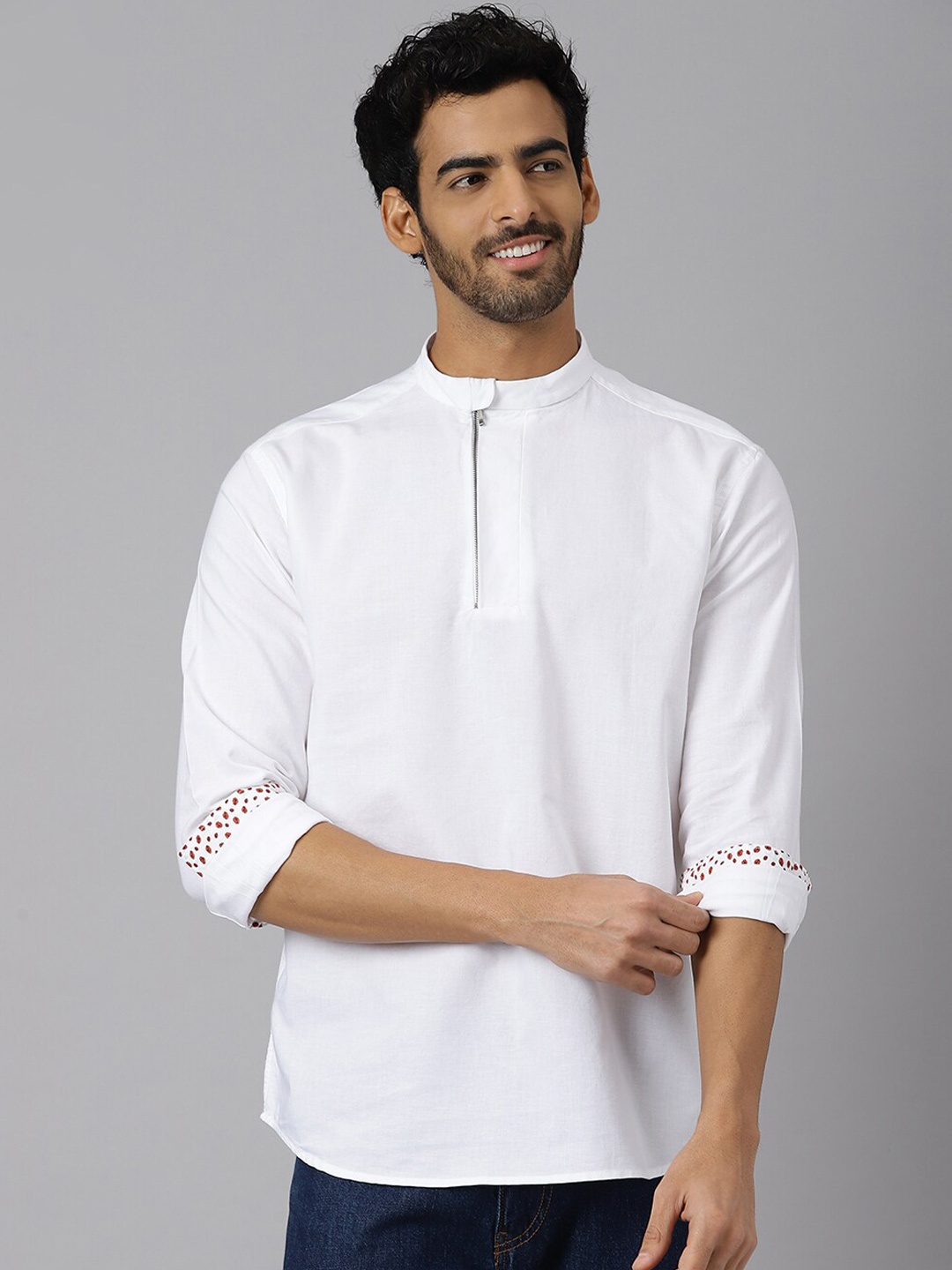 

KINGDOM OF WHITE Half Placket Zipper Detail Casual Cotton Shirt