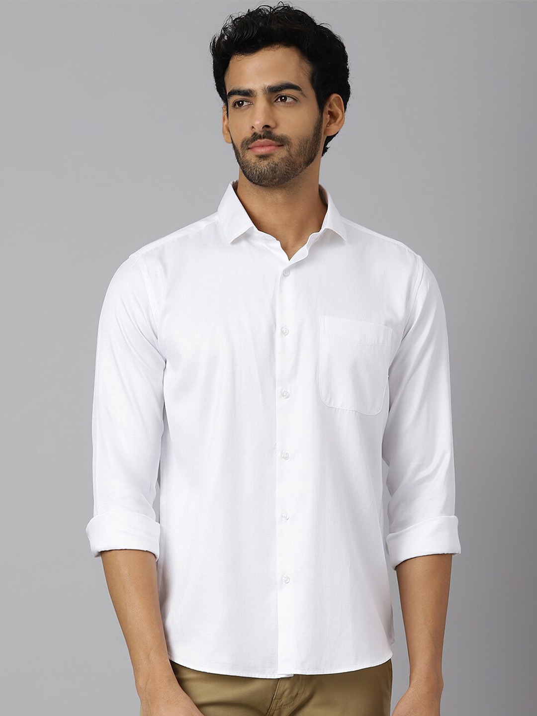 

KINGDOM OF WHITE Spread Collar Casual Polycotton Shirt