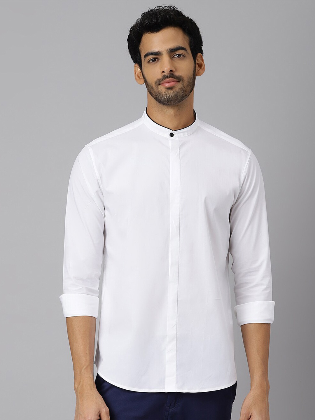 

KINGDOM OF WHITE Band Collar Casual Cotton Shirt